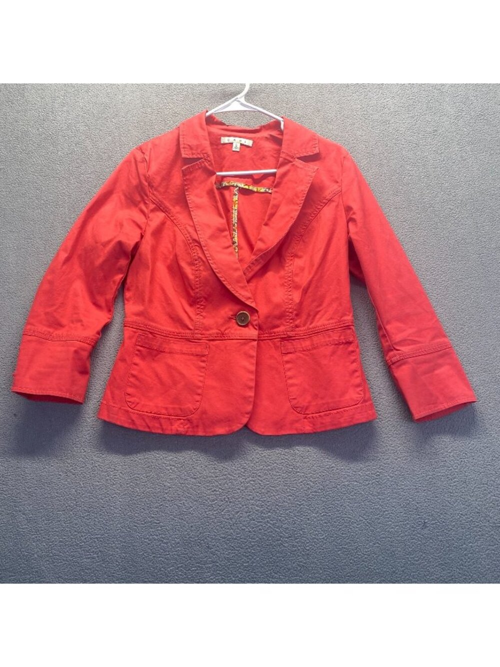 CAbi Power Pink Coral Twill Cotton Blazer Jacket Button Soft Women Size 6